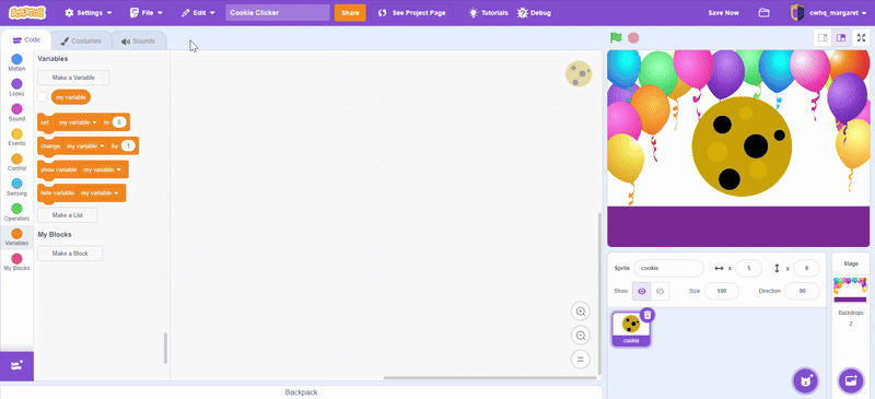 Add game logic to cookies gif