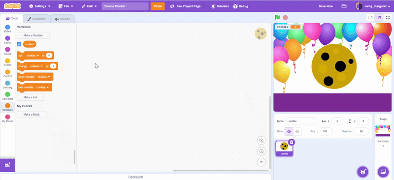 Add game logic to cookies gif