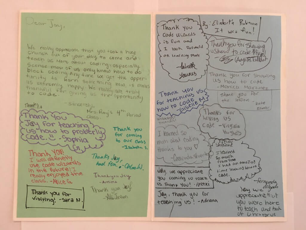 Coding workshop card from kids