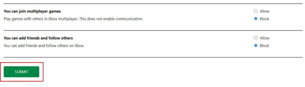 Block Multiplayer Access submit button