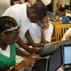 Teens learning to code
