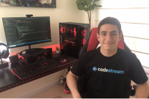 Charlie in front of his computer