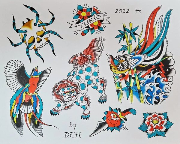 Alicia's Rendition of Colorful Vintage Tattoo Art