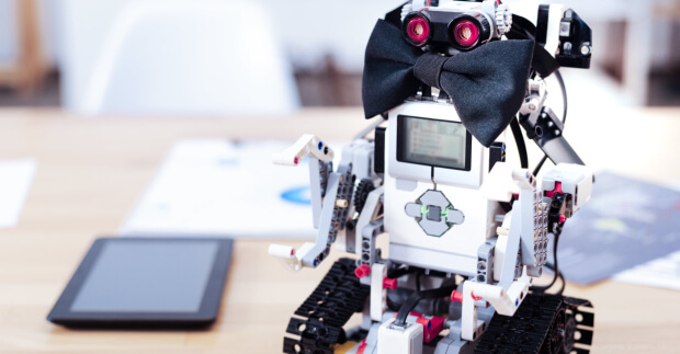 Robotics club robot with bowtie