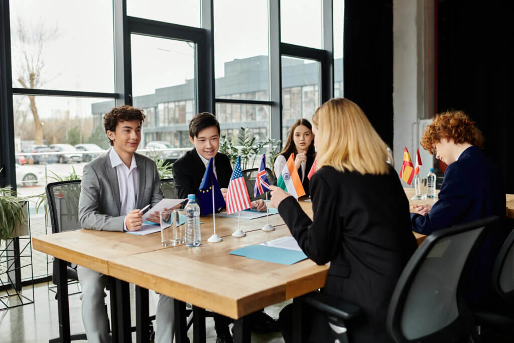 Students at Model UN meeting