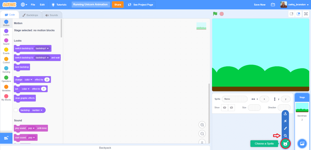 scratch animation step 7 choose sprite