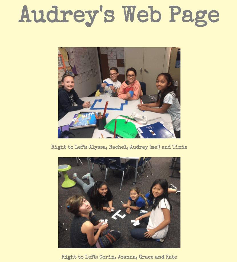 Screenshot of Audrey's web page