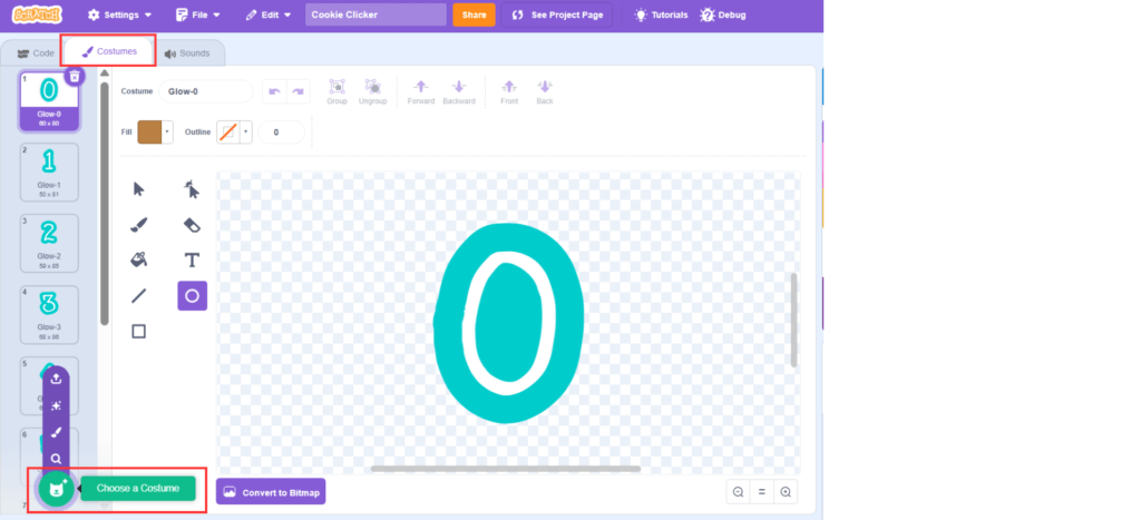 Add costumes for 0 to 9