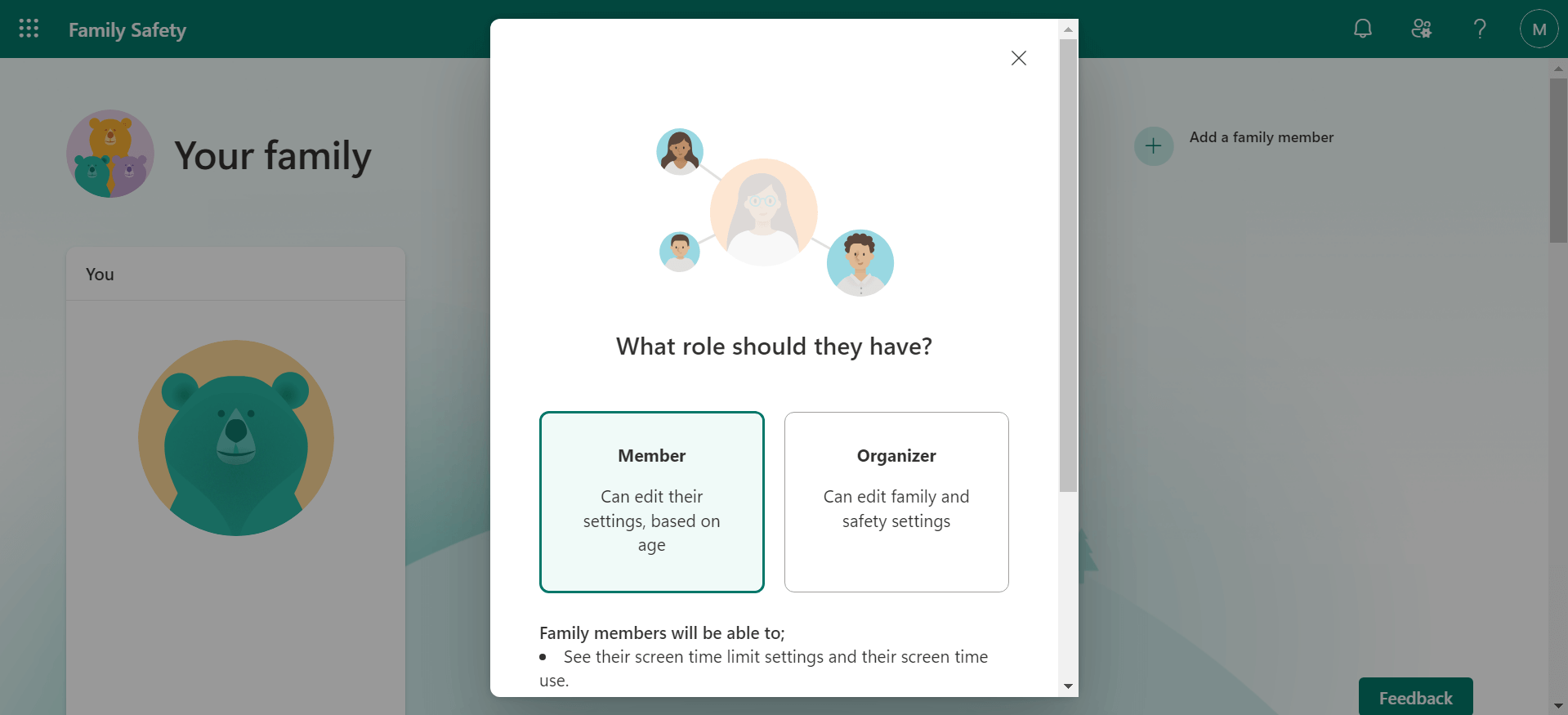Set up your family account select role