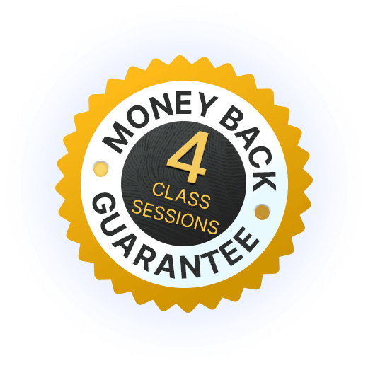 4 class session money-back guarantee seal