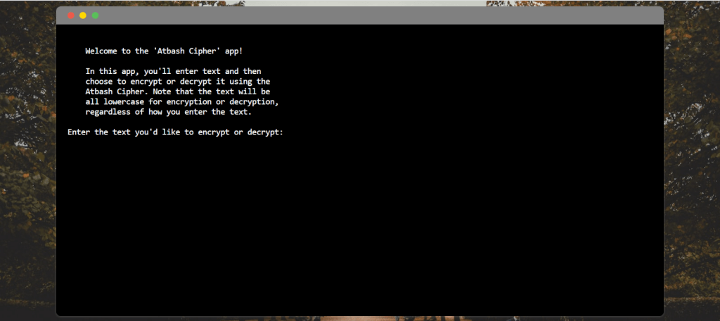 python project, atabash cipher