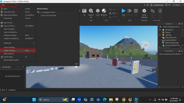 Roblox studio settings