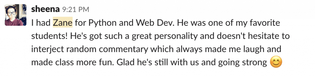 Quote on CodeWizardsHQ Coding Student Zane